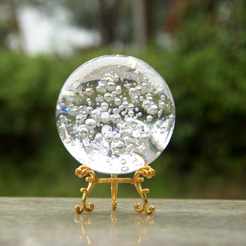 80/100mm krystal boble kugle kvarts marmor glas magiske sfære hjem dekoration ornamenter dekorative kugle figurer miniature: 80mm / Kugle med base 2