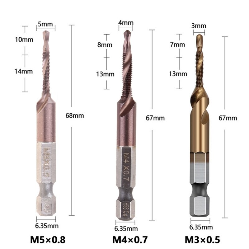 Hex Shank Cobalt Plated Screw Thread Tap Drill Bits Set Compound M3-M10 HSS Screw Thread Metric Tap