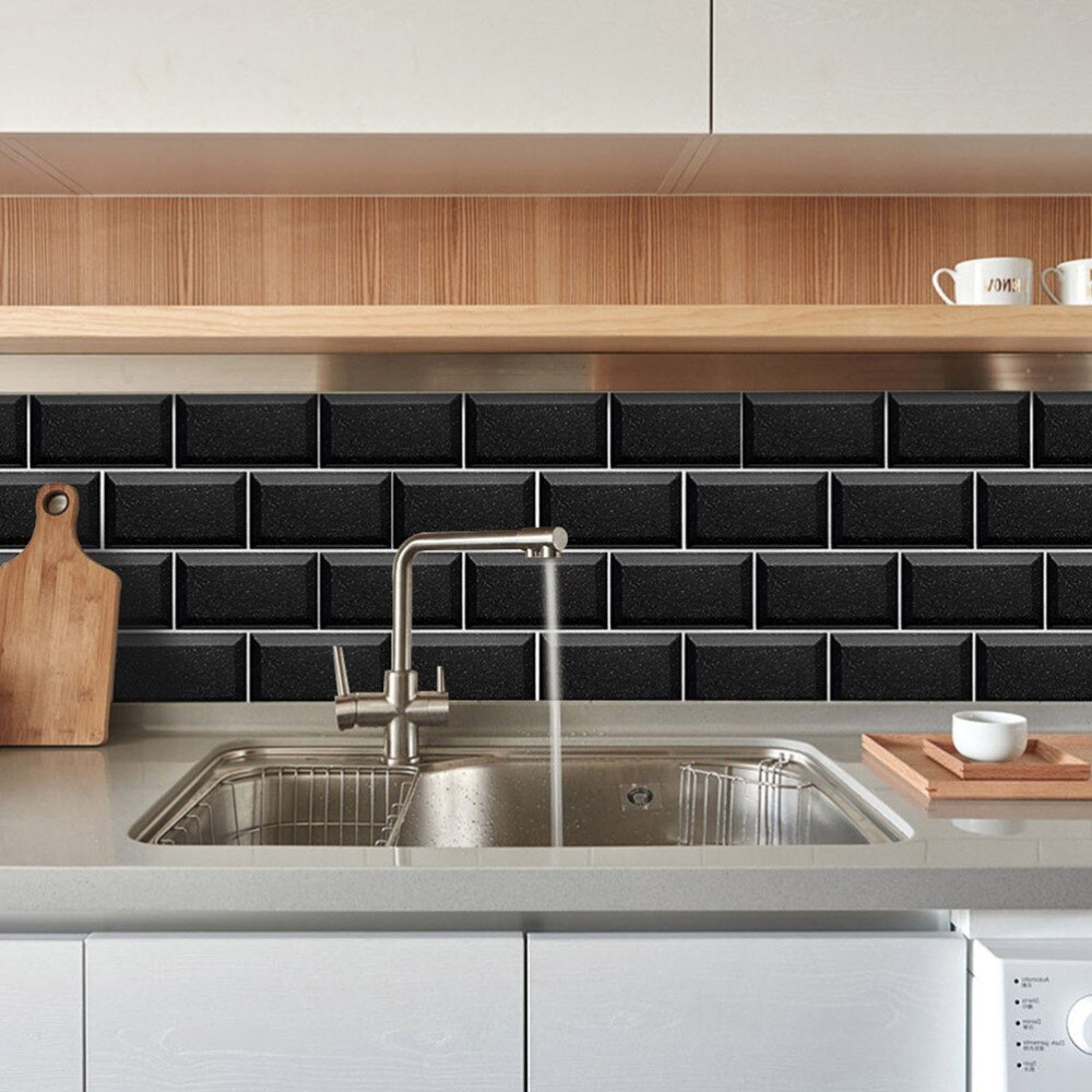 1 Set Rectangular Brick Wall Stickers Black Peel and Stick Wallpaper Room Decor