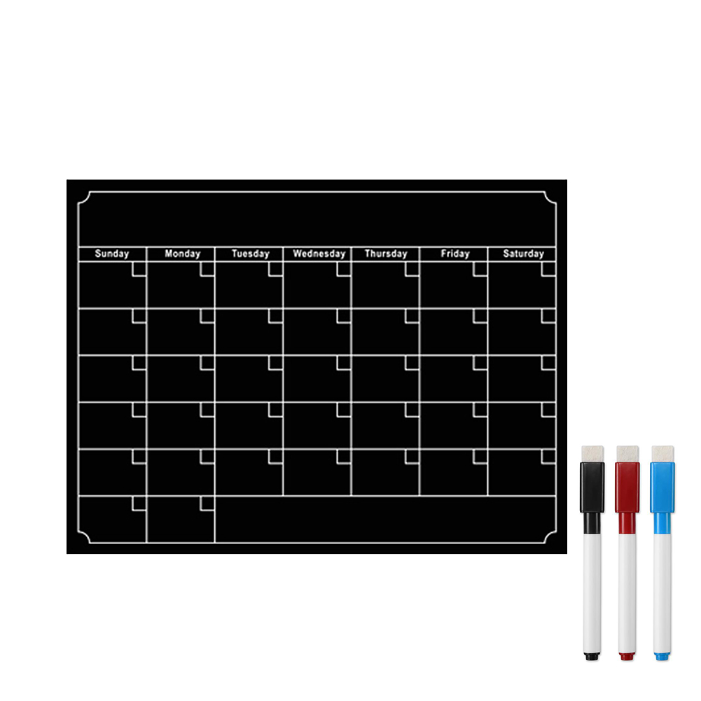 Pegatinas reutilizables para nevera, calendario magnético con 3 marcadores de colores, planificador mensual, tablero magnético para mensajes, calendario de dibujo con imán: Black