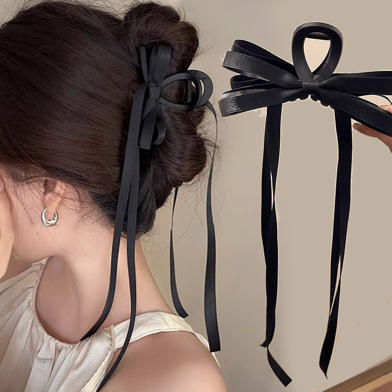 Zwarte Strik Haarklauw Zoete Zijden Strik Haarspeld Bang Clip Koreaanse Meisjes Mode Clips Vrouwelijke Hoofddeksels Haaraccessoires