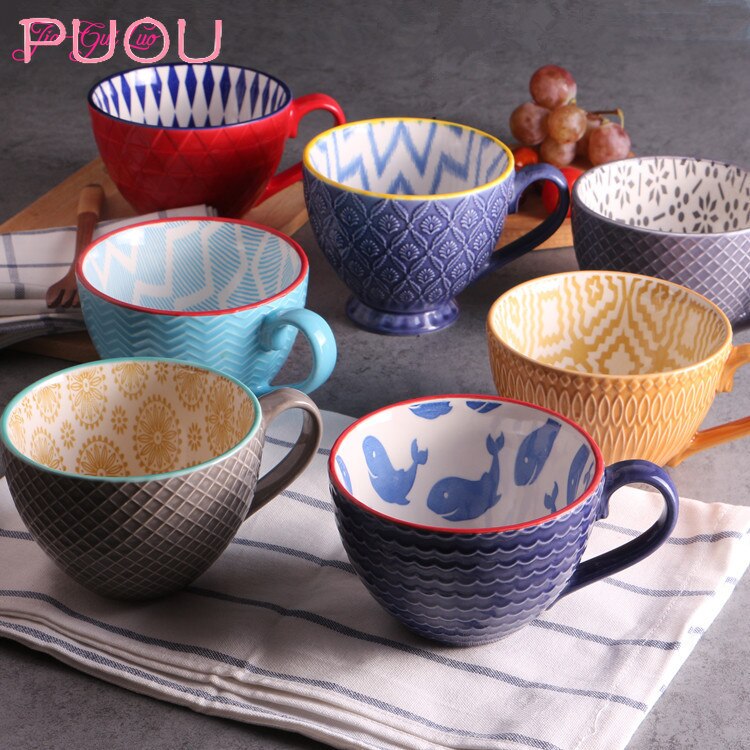 Keramische Handgeschilderde Koffiekopje Creatieve Vintage Cup Cafe Bar Levert Reliëf Persoonlijkheid Ontbijt Cup