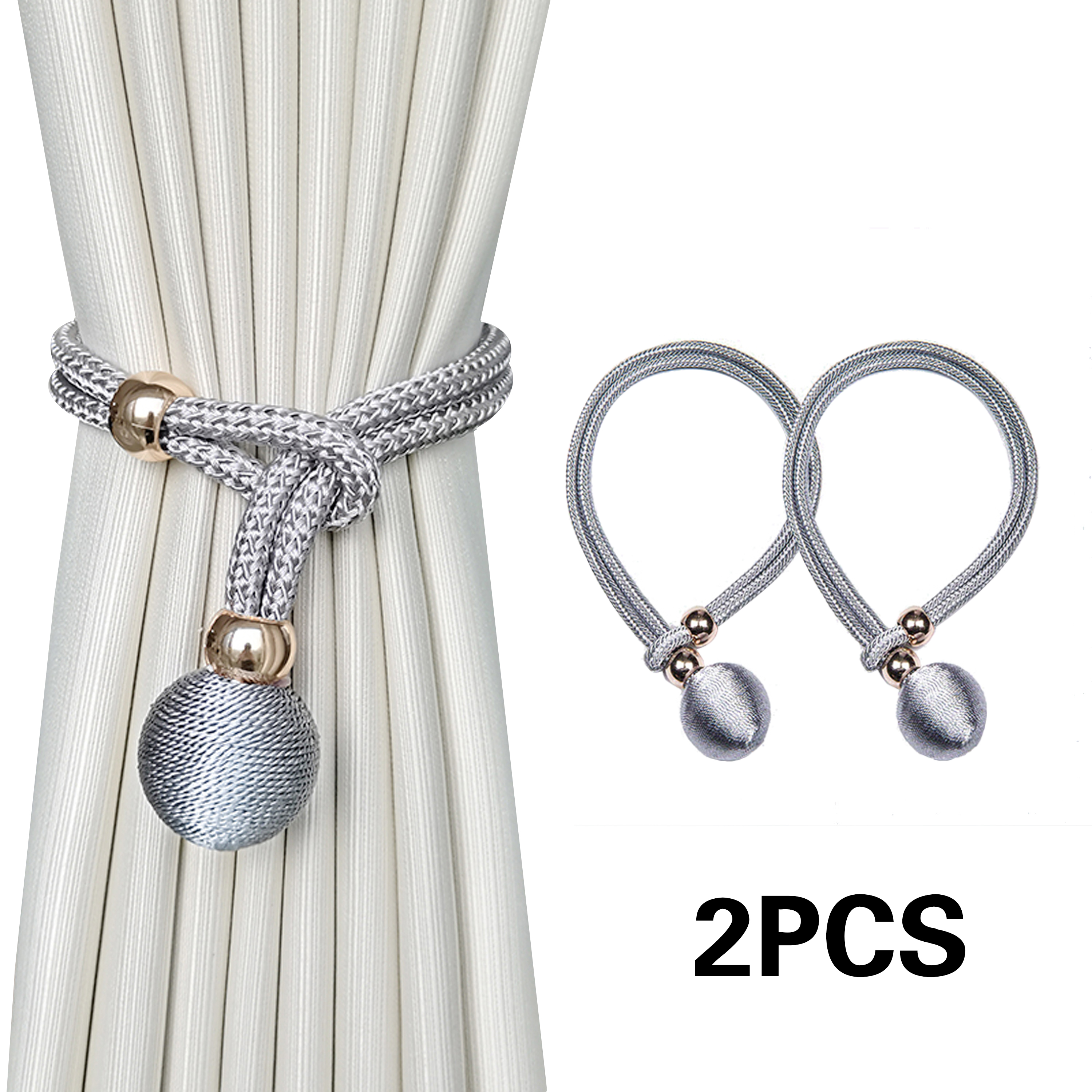 Bridas para cortinas de bolas francesas de lujo ajustables, duraderas, fáciles de instalar, sin necesidad de perforación, para dormitorio y sala de estar, 2 uds.: Gris claro