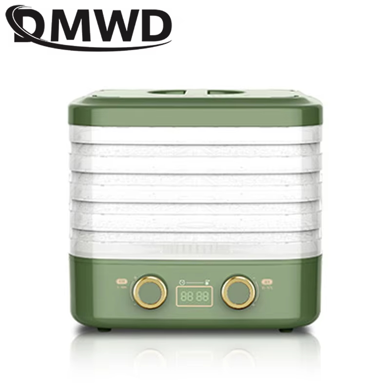 Secador de aire multifunción para frutas secas, máquina de secado de carne, verduras y hierbas, temporizador Digital, Control de temperatura, deshidratador de alimentos, 5 bandejas: Gris claro / 220 V