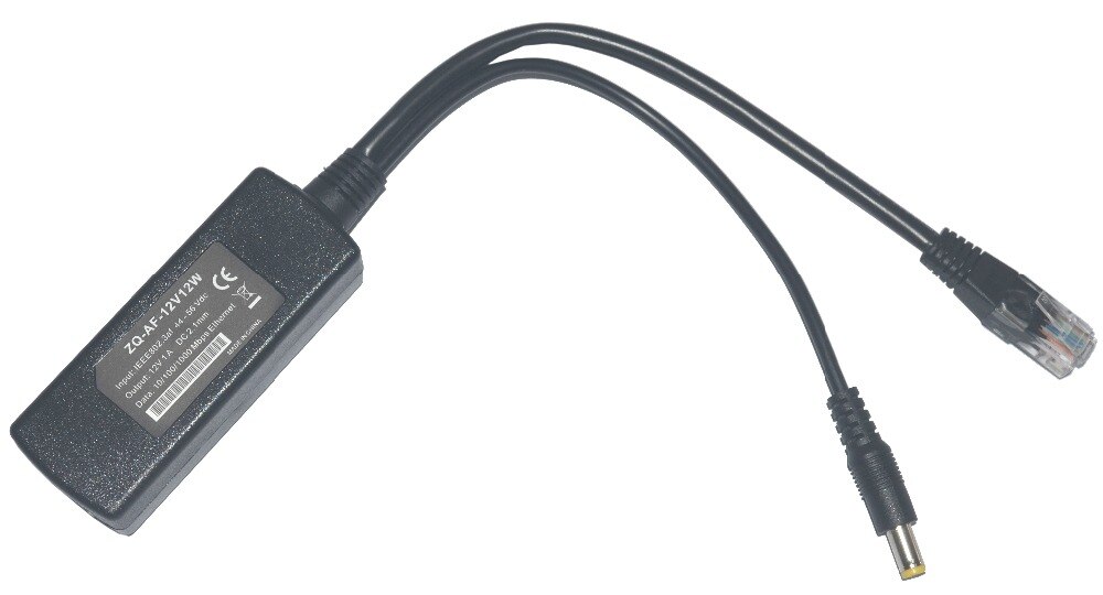12 volt 12 watt gigabit poe splitter voor 12 volt voeding op afstand  to 100 meter: af -12 v 12w