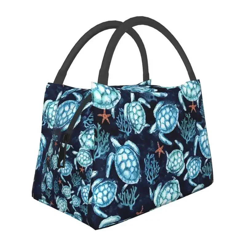 Funny Sea Turtles Insulated Lunch Bag for School Office Watercolor Sea Animal Waterproof Thermal Cooler Bento Box Women: MULTI