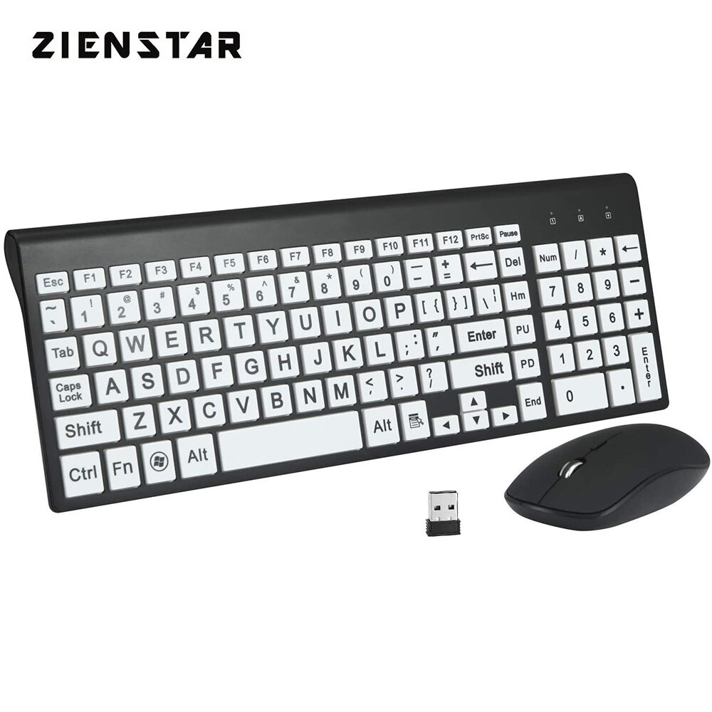 Zienstar Wireless Large Print Keyboard and Mouse Combo Set with 2.4G USB Receiver for Middle-aged and Elderly Individuals