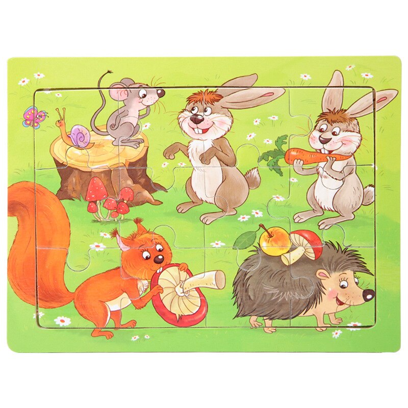15*11cm 12pcs Wood Puzzle Kids Educational Toys Cartoon Animal/Traffic 3dD Wooden Puzzle Jigsaw Toys For Children: Fluorescent Yellow