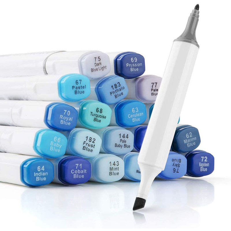 20 farben Alkohol Marker Stifte Himmel Blau Serie Farbe Blendable Dual Tipps für Kunst Skizze Ozean Landschaft Zurück Zu schule
