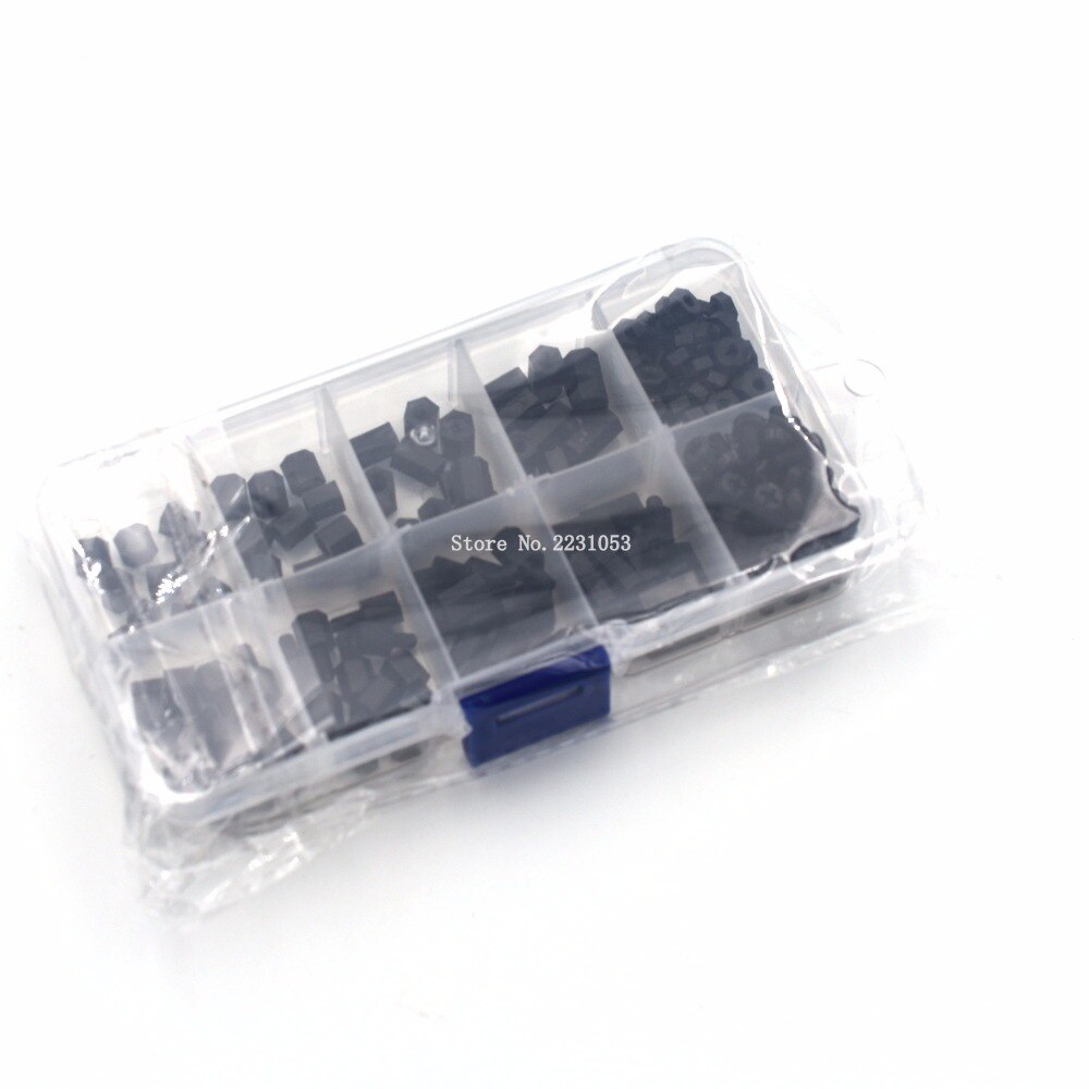 200 STKS M3 Nylon M-F Hex Spacers Moer Mannelijke Vrouwelijke schroef Assortiment Kit Zwart Stand off Set M3 * 5mm M3 * 6 M3 * 8 M3 * 10mm