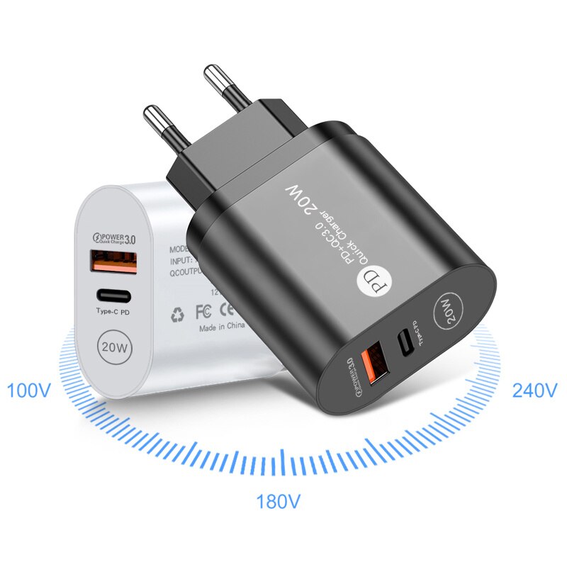 USLION – chargeur USB PD 20W QC3.0, Support USB type-c, charge rapide, pour téléphone iPhone 12 Pro Max 11 AirPods iPad Huawei