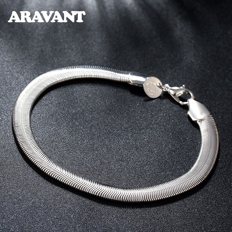 925 Zilveren Armbanden 6Mm Flat Link Chain Armband Voor Mannen Bruiloft Sieraden