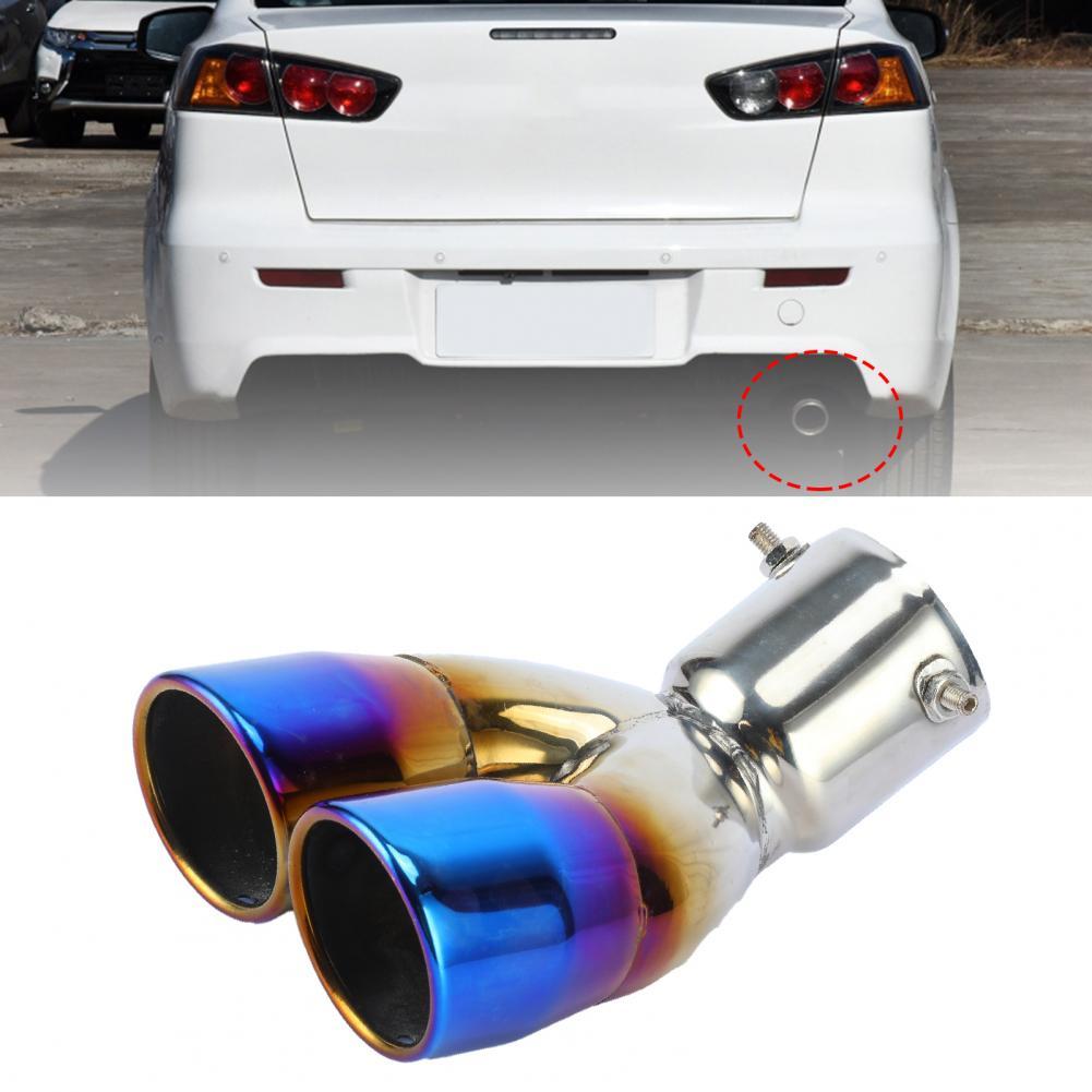 Car Exhaust Tip Universal Double Outlet Rolled Edge Muffler Stainless Steel Bent 70MM Bent Exhaust Pipe Tip End for Autos