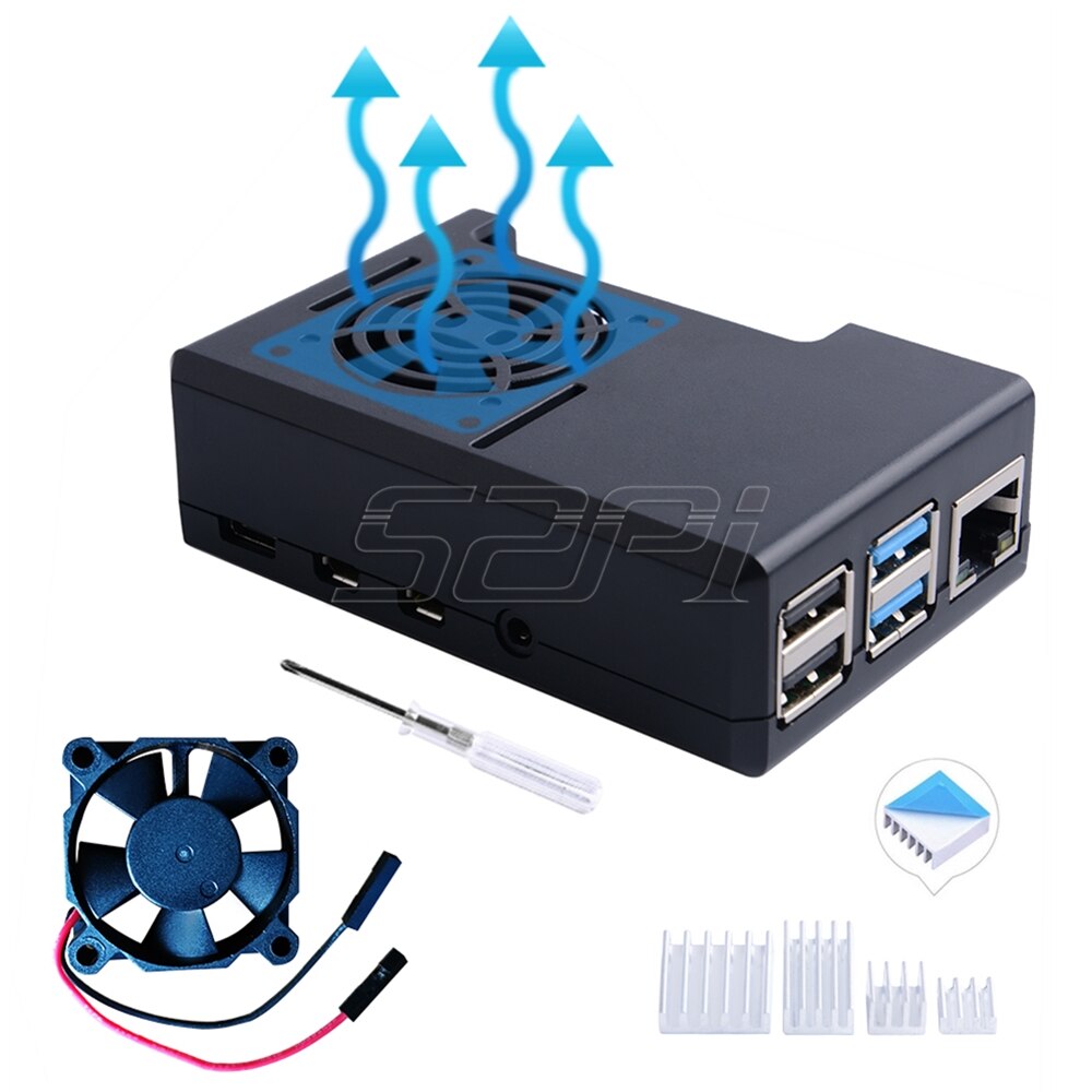52Pi ABS Black / Transparent Clear Case Enclosure Shell Cover for Raspberry Pi 4 with Cooling Fan Heatsinks for Raspberry Pi 4B: Black