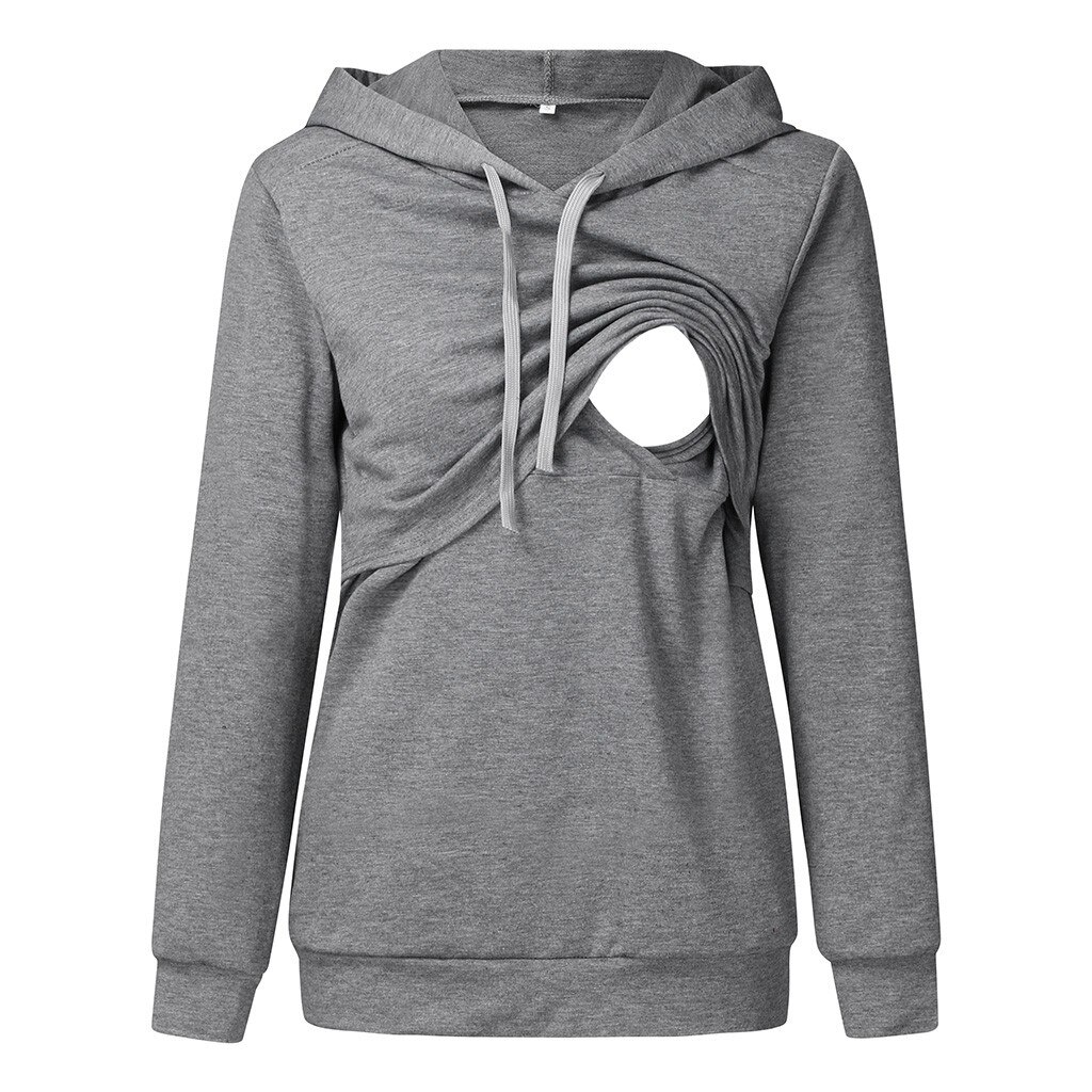 Umstandsbluse damen lockere kapuze einfarbig langarm umstandsoberteile herbst Winter umstandsbluse kleidung  y925: grau / M