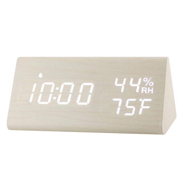 Wooden Decorative Electronic Adjustable Wooden Alarm Clock Electric Clocks Digital Alarm Clock Office Temperature Detect: White