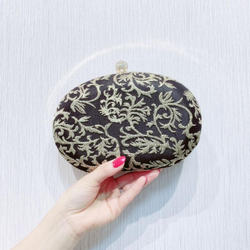 Damen-clutch, bestickte ovale schultertasche mit kette, retro-vintage-clutch, trendige tasche für hochzeiten und partys