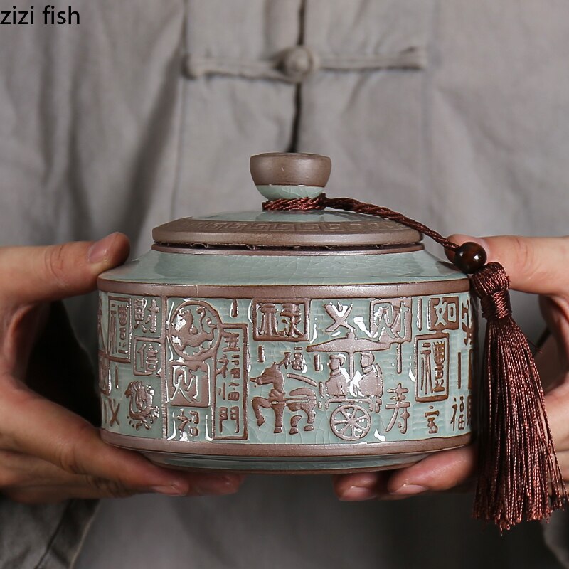 Carrito de té de cerámica con tanque de almacenamiento sellado, frasco para dulces, caja de té, Bol de azúcar, organizador de té, contenedor de alimentos para el hogar, tarros decorativos