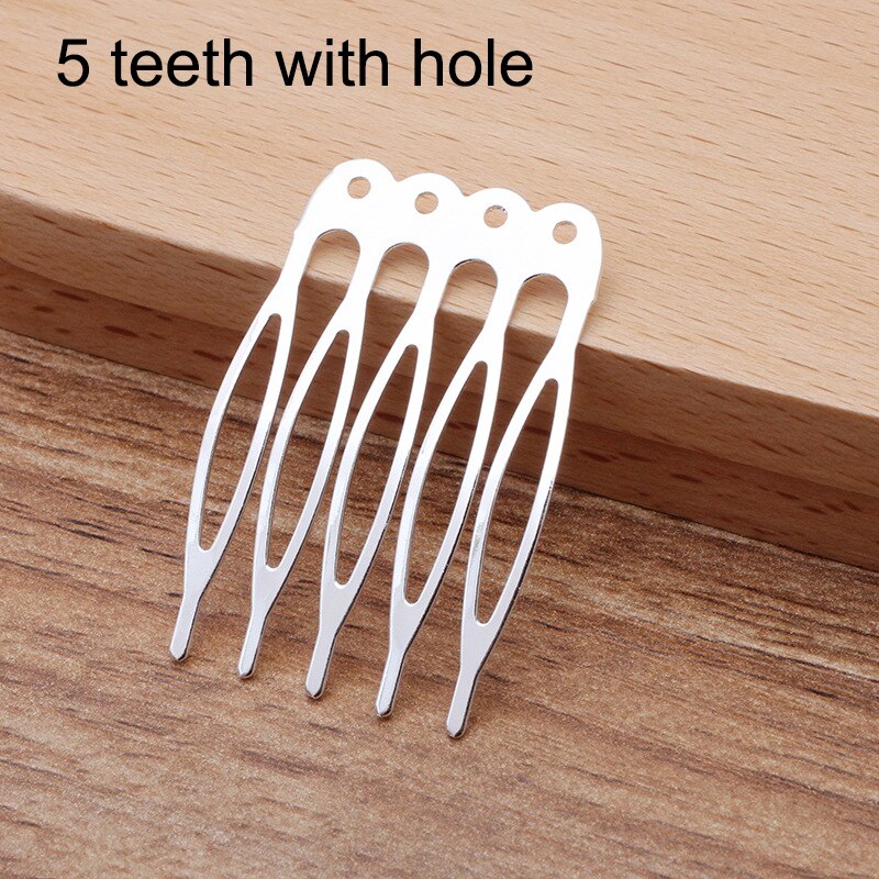 10pcs/lot Gold Rhodium Color 5/10 Teeth Hair Comb Hair Clips Claw Hairpins for Wedding Hair Jewelry DIY Findings &amp; Components: silver 5 teeth