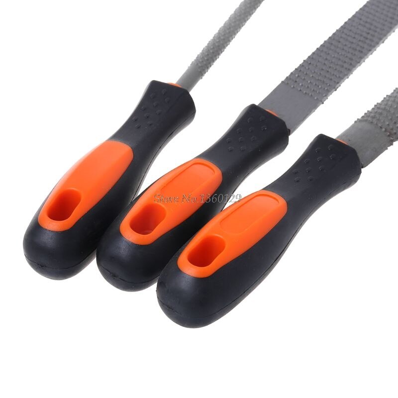 3Pcs/Set Wood Rasp Steel File Carving Flat Round Semi-circular Shape Metal File Woodworking Craft Handle Tool