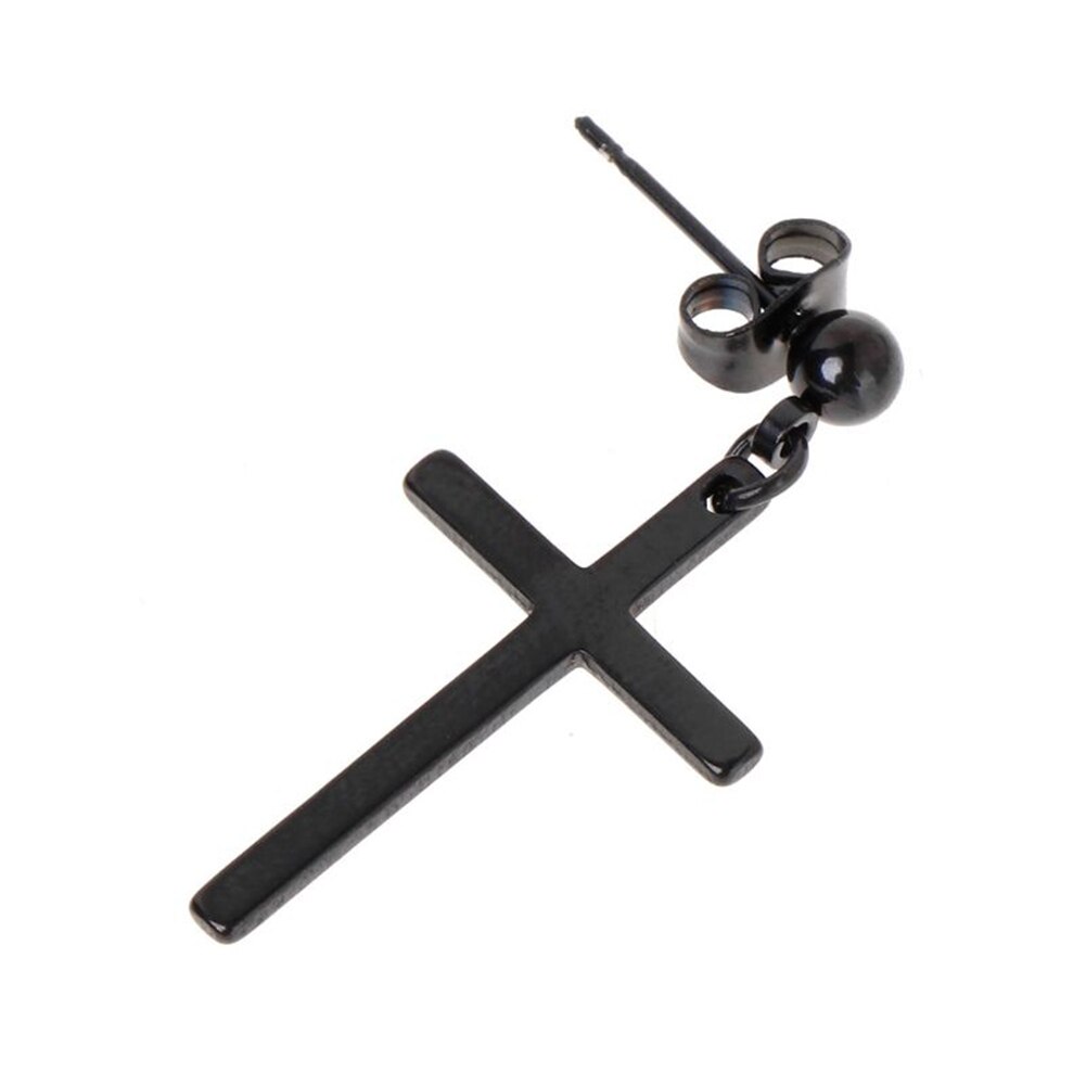 1pc Schwarz Kreuz Ohrring Männer Titan Stahl Ohrringe Hipster Persönlichkeit Straße Tropfen/Baumeln Ohrringe Frauen Punk Stil: A-Schwarz