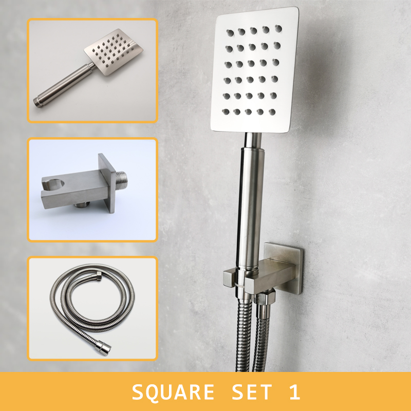 High Pressure Handheld Shower Head with Powerful Shower Spray Matt Metal Stainless Steel Hand Held Showerhead Brushed Finish: SQ Set 1