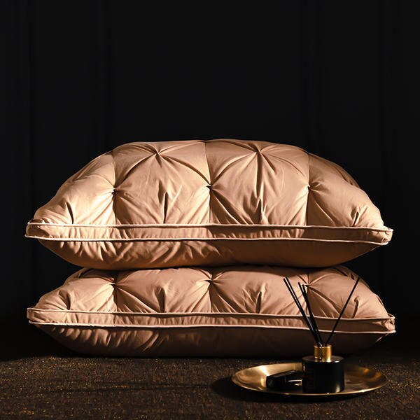 3D Brood Ganzendons Veren Kussen Natuurlijke Katoen Nek Guard Slapen Nekkussen Volwassen Home Hotel Gebruik Pluizige Kussen grote: coffee  1pcs / 48x74x25cm