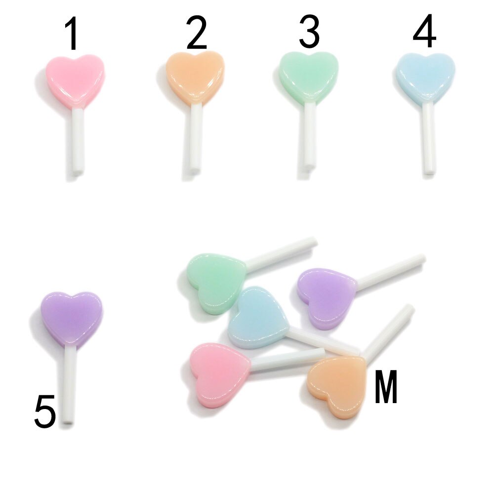 10/20 stk ny nyhed blandet hjerte slikkepind 40*18mm pastel slikkepinde sød flatback harpiks cabochons dekoration håndværk til øreringe &