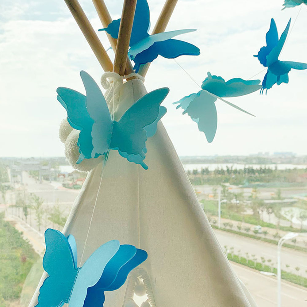 3D Paper Butterfly Garland Buntings For Wedding Party Birthday Festival Diy Banner Hanging Decorations 3D Paper Butterfly String: Blue