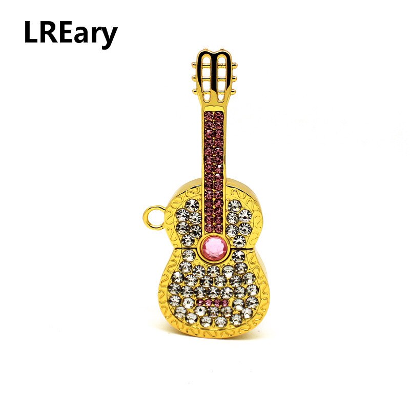 Kryształ gitara USB 2.0 dysk Flash metalowy naszyjnik pendrive 8GB 16GB 32GB 64GB dysk Flash USB notacja muzyczna Pen Drive: 32GB / Złota