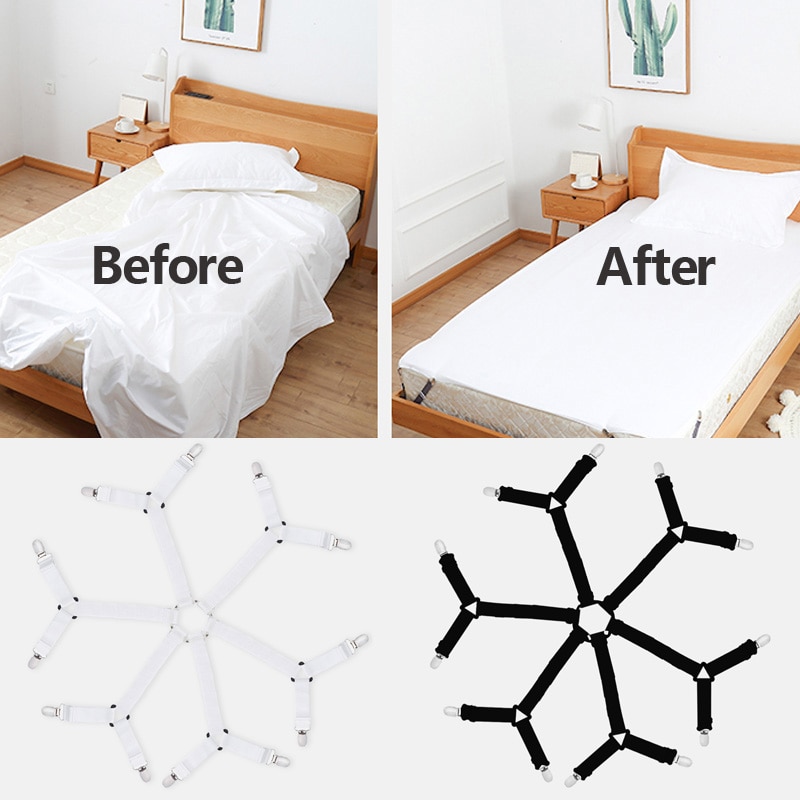Adjustable Elastic Bed Sheet Clips Grippers Set Linen Fasteners Way Sides Suspenders Sheet Holders Mattress Strapsit Bedding