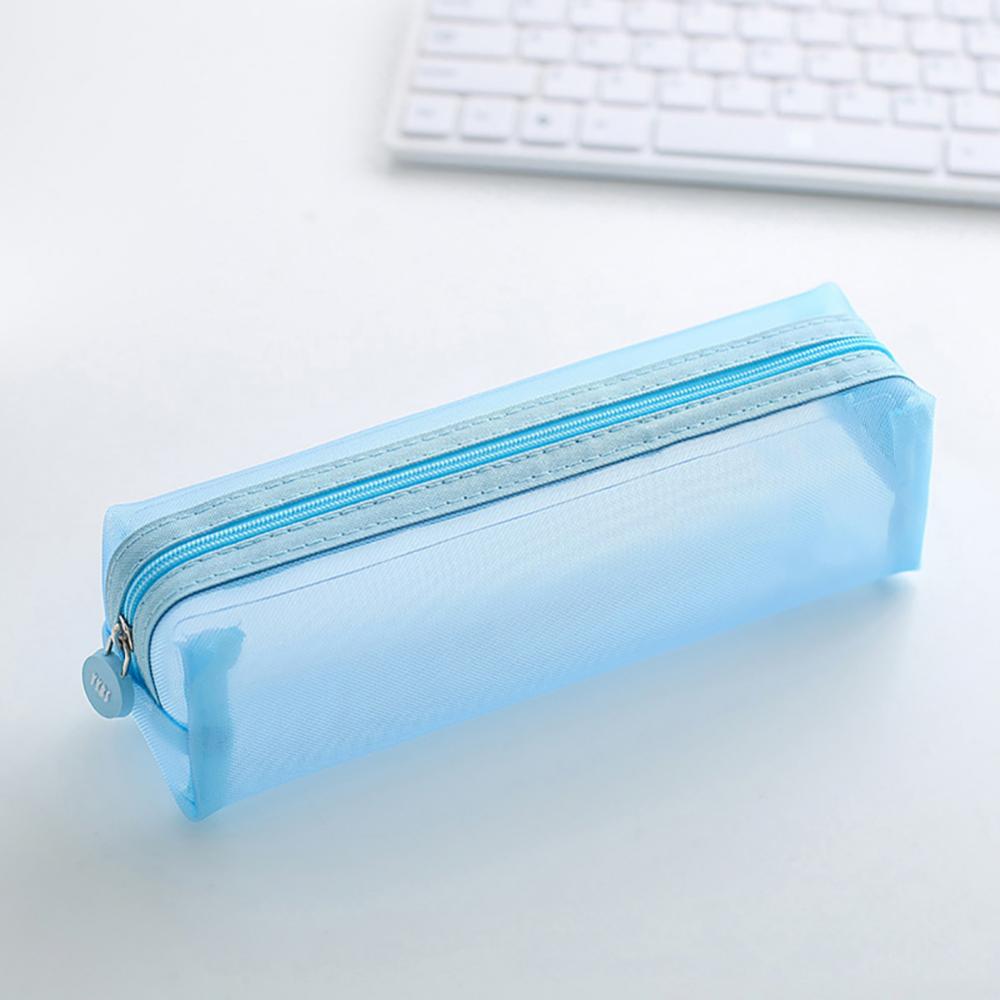 Solid Color Pencil Case Zipper Transparent Mesh Pencil Case Pen Storage Bag Student material escolar пенал школьный