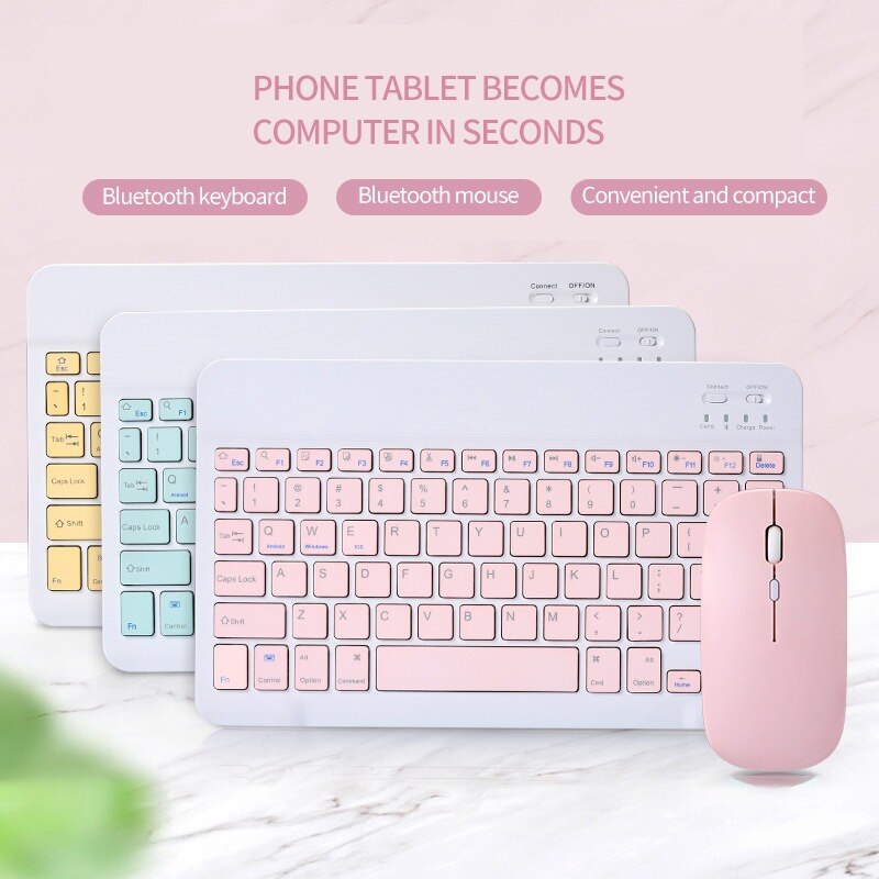 Teclado inalámbrico con Bluetooth para Ipad, juego de ratón, recargable, silencioso, ultrafino, Mini ordenador, teléfono móvil, tableta, Notebook