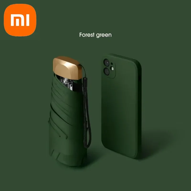Xiaomi Mini Capsule Umbrella Small Pocket Rain Umbrella Vinyl Folding UV Ultraviolet Protection Ultra Light Dual Use Umbrella: green