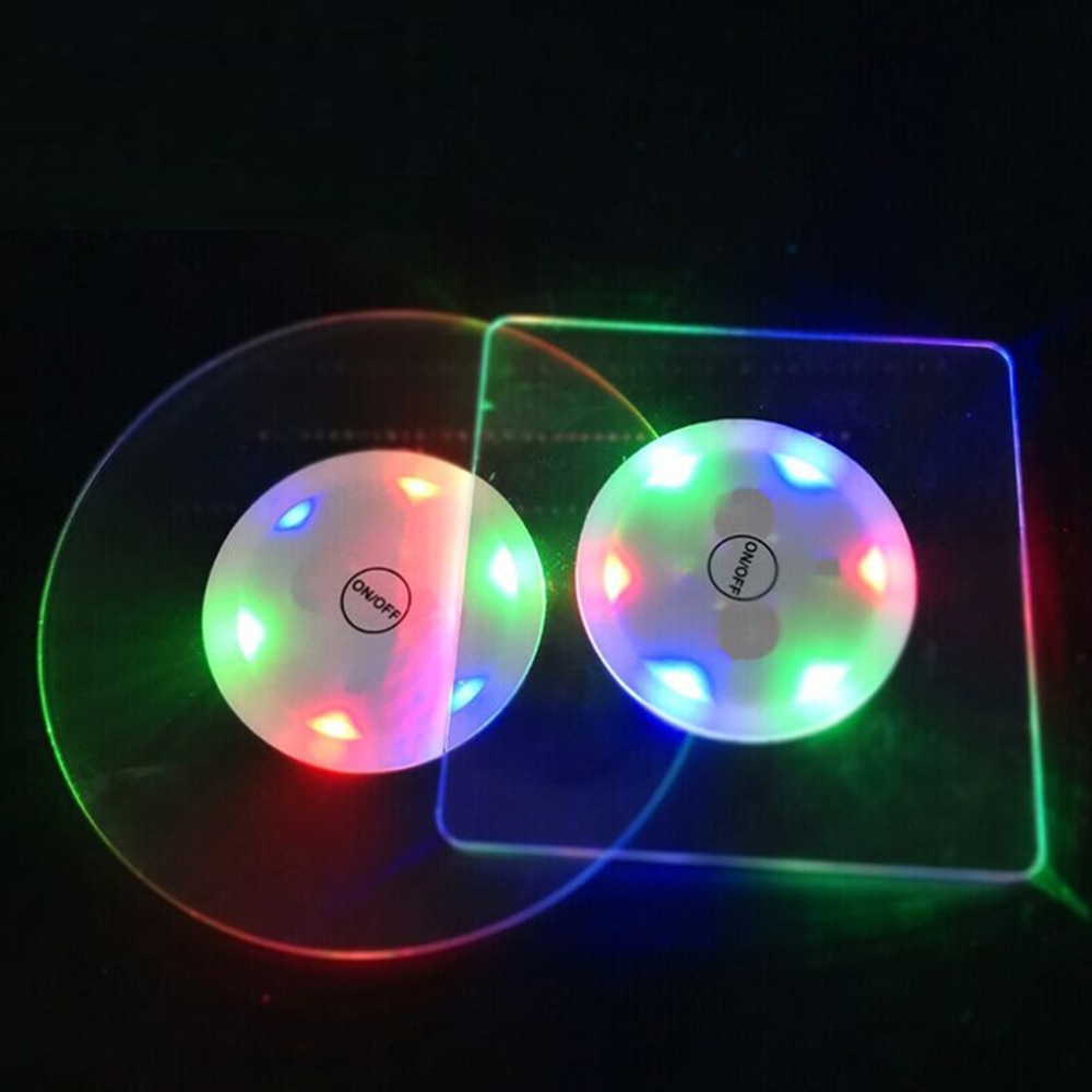 Lichtgevende coaster Cup Mat Acryl Crystal Ultra-Dunne Led Licht Coaster Cocktail Coaster Flash Bar Barman Verlichting Base Lamp