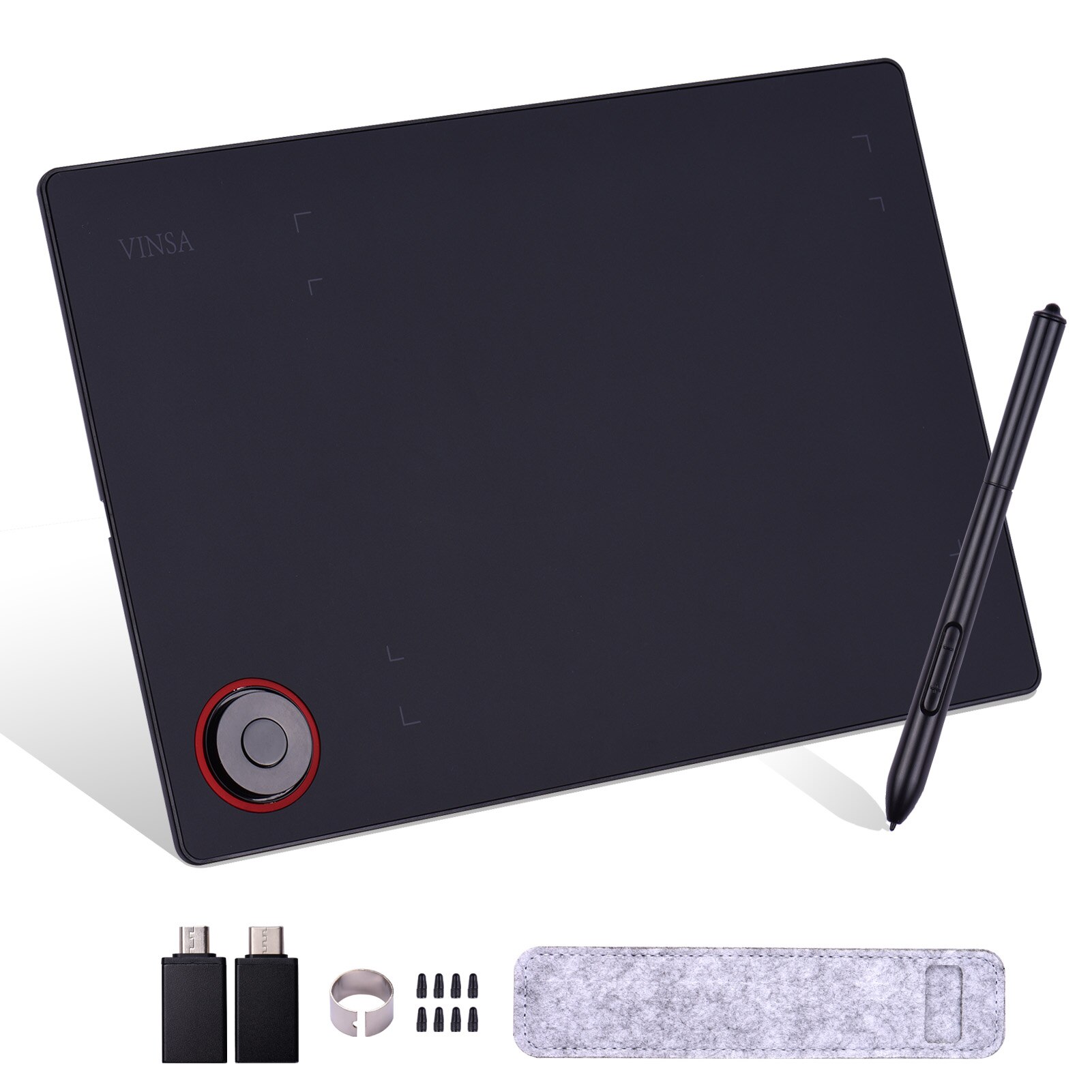Graphics Drawing Tablet Writing Board 8192 Levels Battery-Free Stylus With Controller Knob OTG Adapter OTG Cable: Type 1