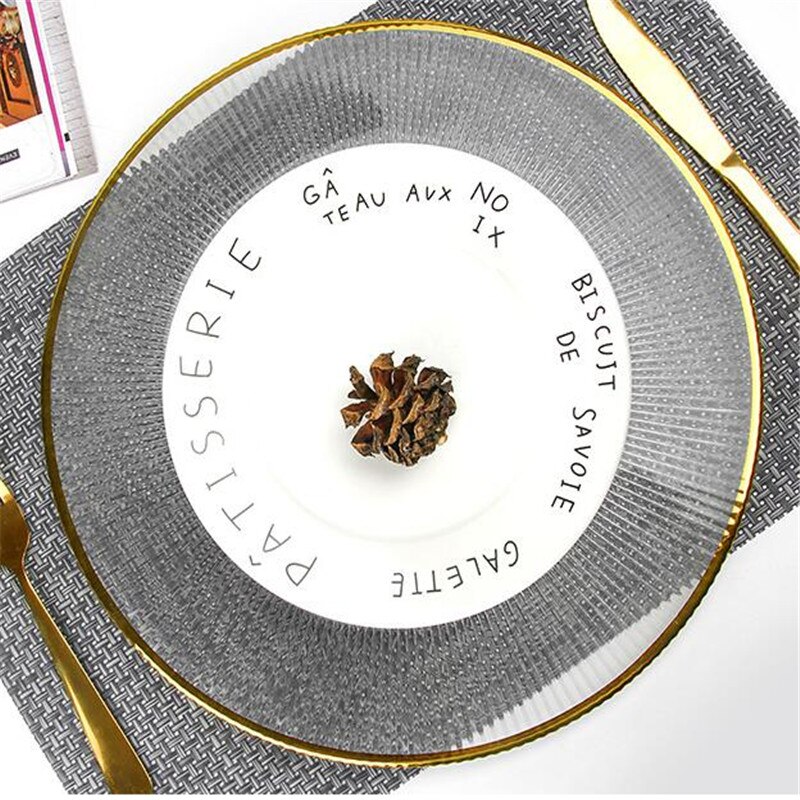 2pcs Glass Dinner Plates Gold Inlay Steak Cake Dessert Charger Plate Table Buffet Dishes Table Service Plates for Wedding Party