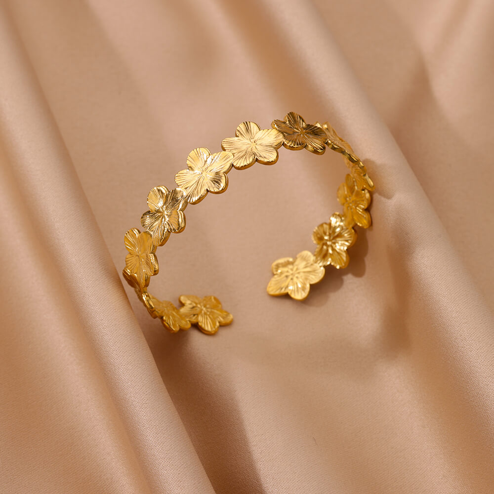 Bracelet manchette Vintage à fleurs pour femmes, couleur or, en acier inoxydable, moulage esthétique, bijoux de poignet pour Couple: Couleur or