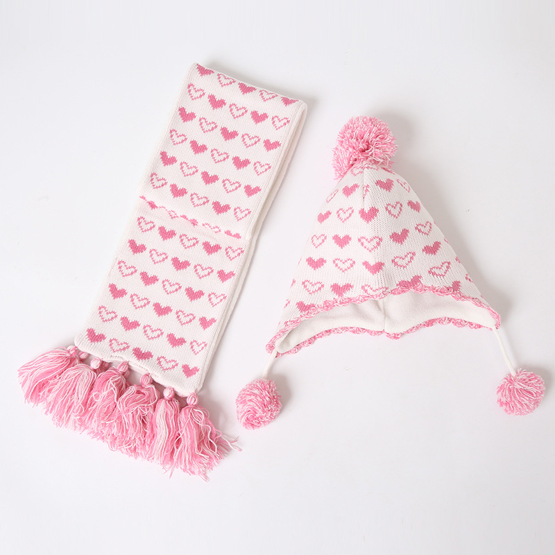 Pigehue tørklæde sæt vinter øreklap hue fleece varm strik kid akryl efterår pompon skiløb udendørs baby tilbehør: 50-52cm 3-4 år