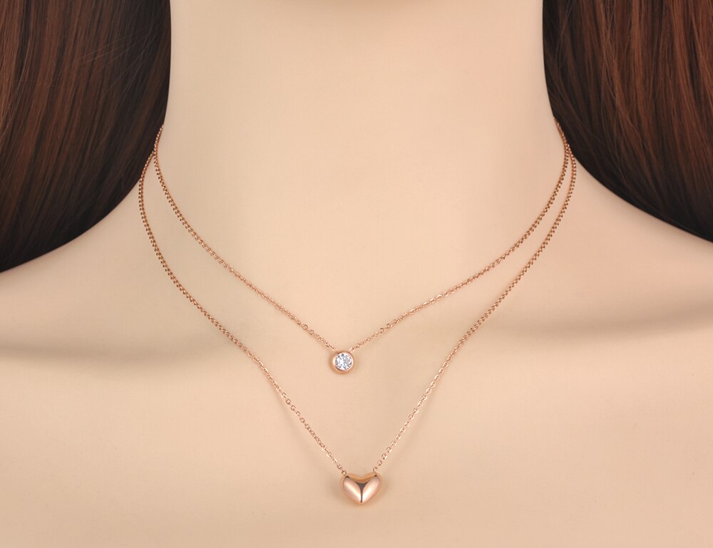 Lokaer-collar con colgante de corazón de doble capa para mujer, gargantilla de acero inoxidable con cadena de cristal de CZ, N20149