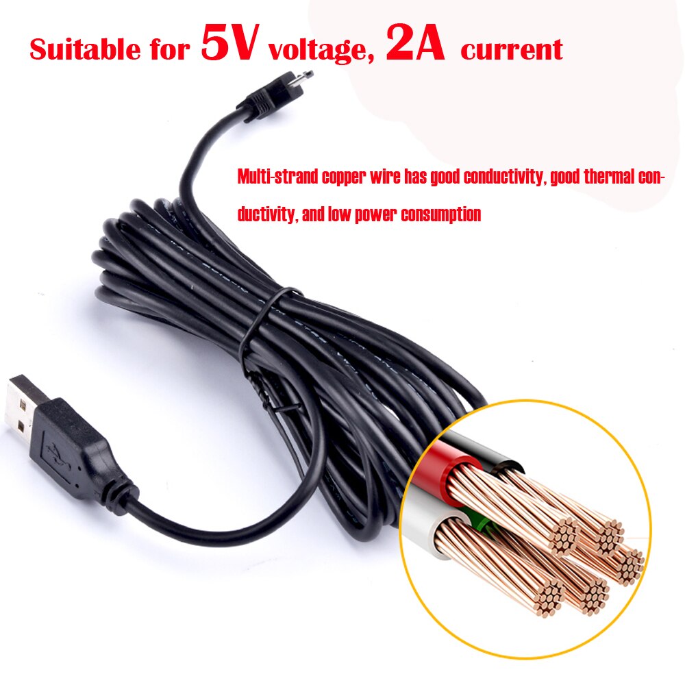 Car Charging curved MICRO USB Extended Cable for70mai xiaoyi mijia 360 Car DVR Camera c,Cable lengh 3.5m ( 11.48ft )