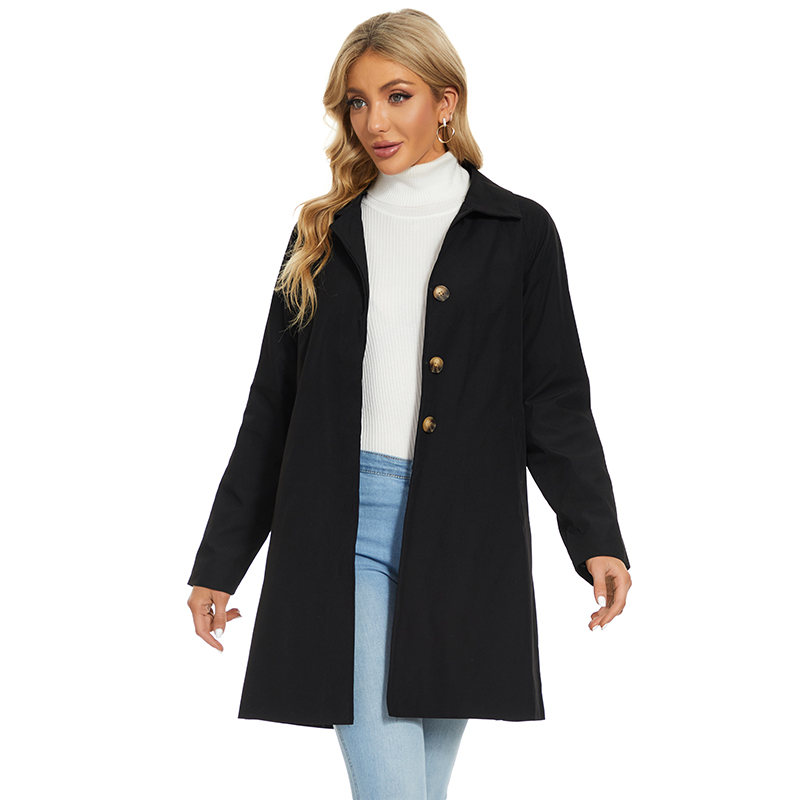 Vangull-gabardina negra para mujer, abrigo entallado de manga larga con botonadura única, rompevientos, para oficina, Primavera