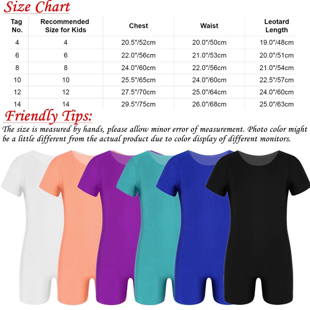 thumbnail image 2 of Unisex Kids Short Sleeve Solid Color Gymnastics Leotard Jumpsuit Unitard - Polyester/Spandex 2 of 6