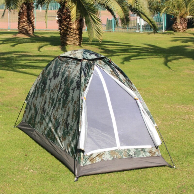 Outdoor Camouflage Tent Beach Tent Camping Tent for 1 Person Single Layer Polyester Fabric Waterproof Tents Carry Bag