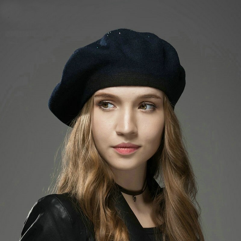 Vinterhatt damer baretter ull cashmere lue kvinner merke casual panser kvinne vintage strikket lue for jenter: Marineblå