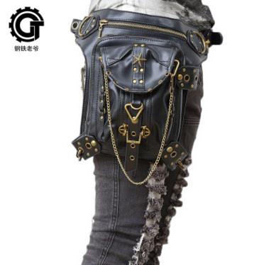 Moda feminina coldre perna saco da cintura de couro preto motocicleta coxa saco retro rock steampunk crossbody ombro hip volta packs: GTLY-FGB04