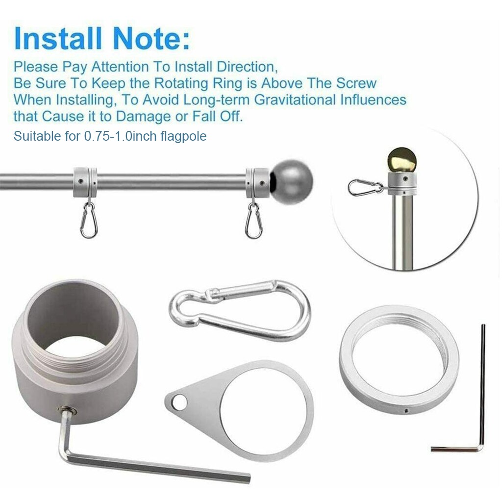 Aluminum Alloy Flag Pole Rings, Anti Wrap Flagpole Mounting Rings, 360 Degree Rotating Clip Spinning Flag Pole Kit