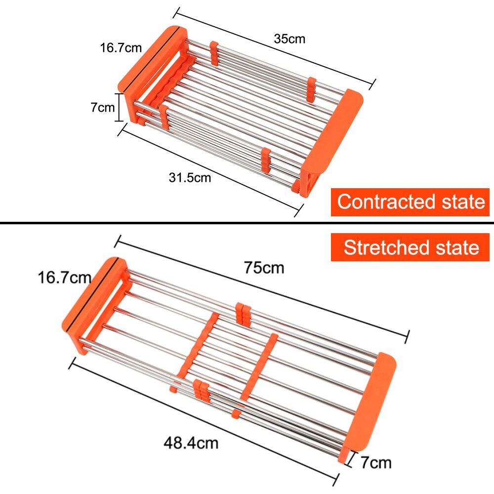 Stainless Steel Telescopic Drying Rack Kitchen Sink Organizer Adjustable Dish Drying Rack Vegetable Fruit Holder Storage Rack