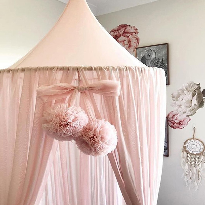 Bebê princesa decoração do quarto guirlanda bola bunting para crianças mosquito chiffon bola pingente do bebê acessórios de cama