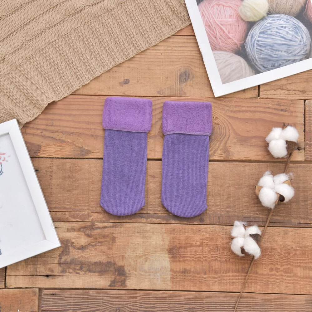 Winter Wärmer freundlicher Socken Verdicken Thermische Kaschmir Schnee Socken Nahtlose Samt Stiefel Boden Schlafen Socken für freundlicher 3-12 jahre: Violett